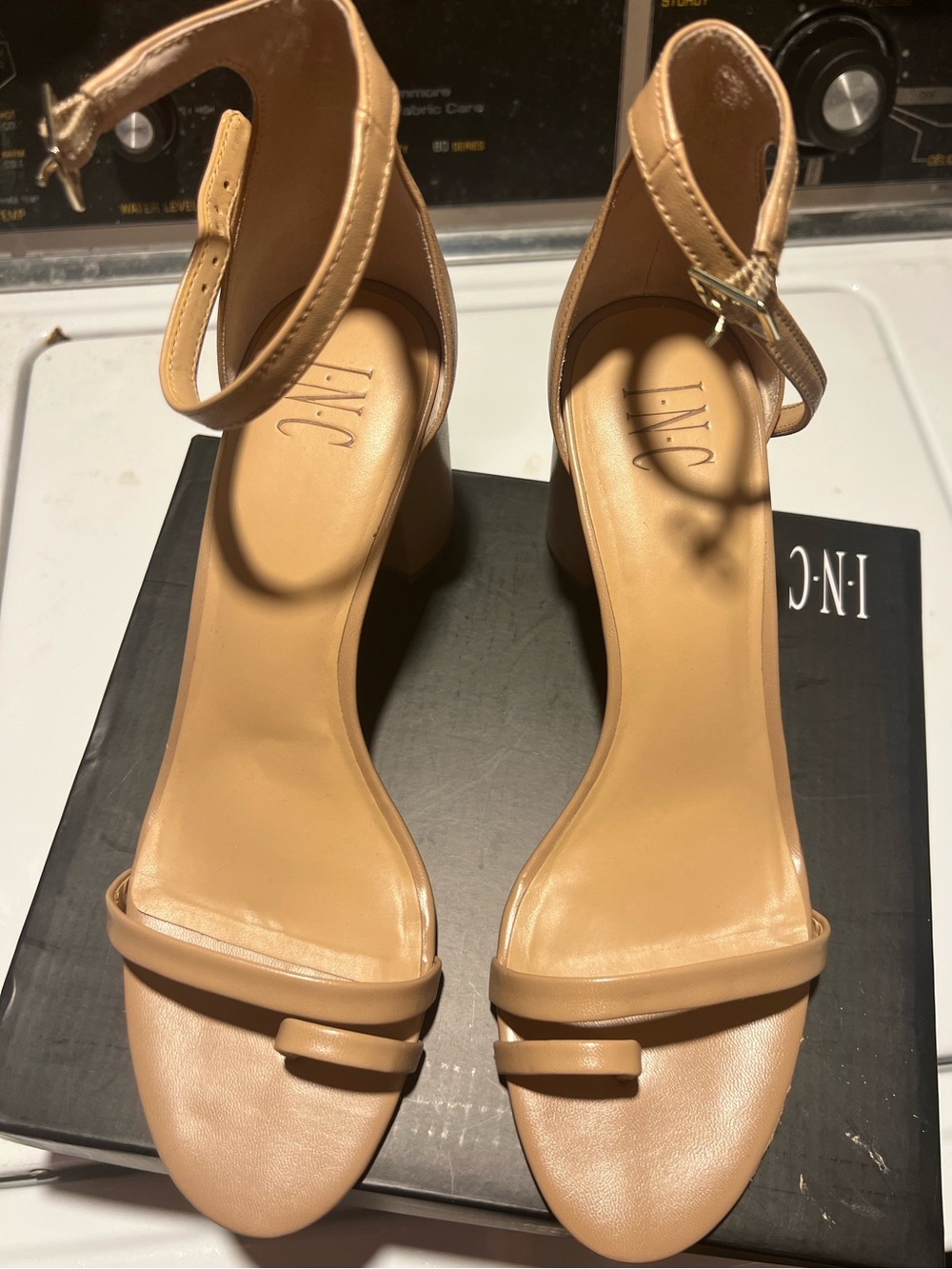 INC International Concepts Tan Ankle-Strap Block Heel Sandals